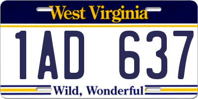 WV license plate 1AD637