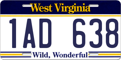 WV license plate 1AD638