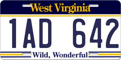 WV license plate 1AD642