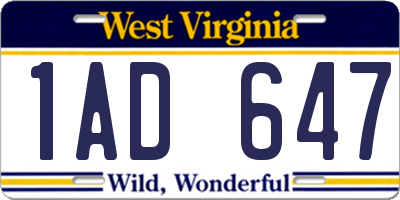 WV license plate 1AD647