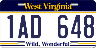 WV license plate 1AD648