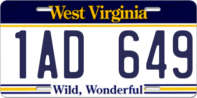 WV license plate 1AD649