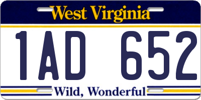 WV license plate 1AD652