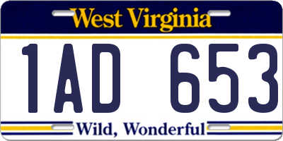 WV license plate 1AD653