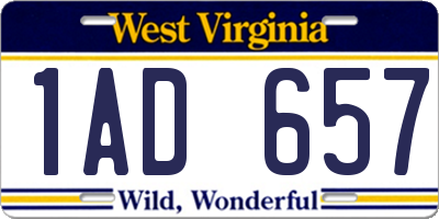 WV license plate 1AD657