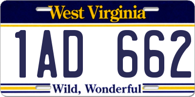 WV license plate 1AD662