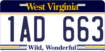 WV license plate 1AD663