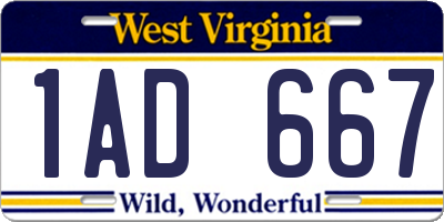 WV license plate 1AD667