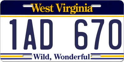 WV license plate 1AD670