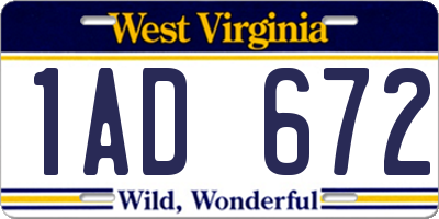 WV license plate 1AD672