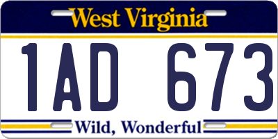 WV license plate 1AD673