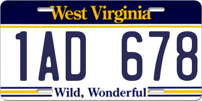 WV license plate 1AD678