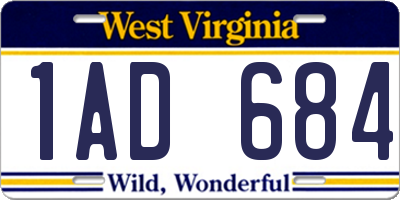 WV license plate 1AD684