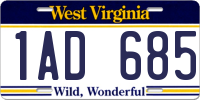 WV license plate 1AD685