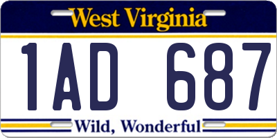 WV license plate 1AD687