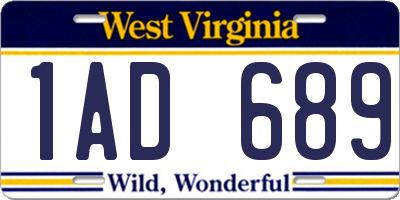 WV license plate 1AD689