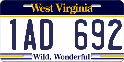 WV license plate 1AD692