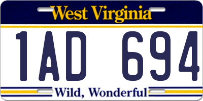 WV license plate 1AD694