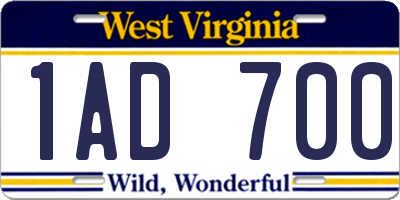 WV license plate 1AD700