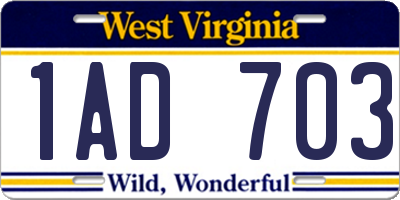 WV license plate 1AD703