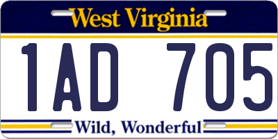 WV license plate 1AD705