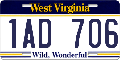 WV license plate 1AD706