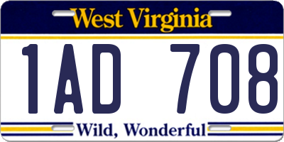 WV license plate 1AD708