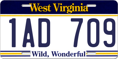 WV license plate 1AD709