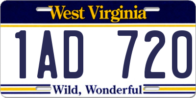 WV license plate 1AD720