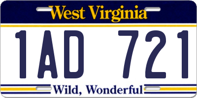 WV license plate 1AD721