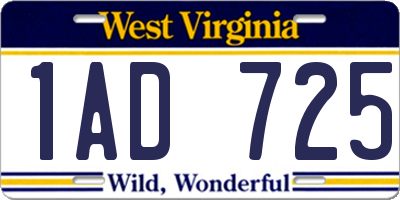 WV license plate 1AD725