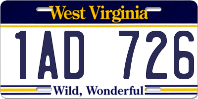 WV license plate 1AD726