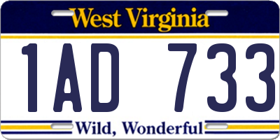 WV license plate 1AD733