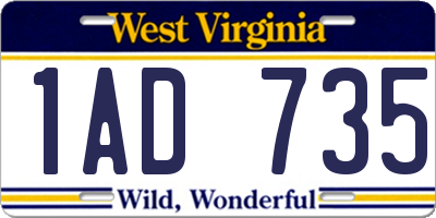 WV license plate 1AD735