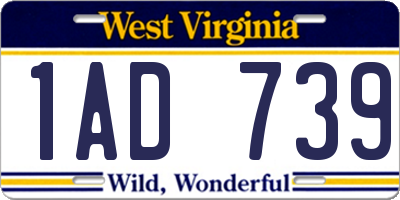 WV license plate 1AD739