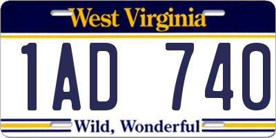 WV license plate 1AD740