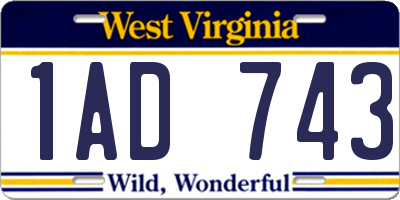 WV license plate 1AD743