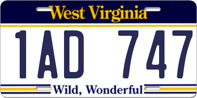 WV license plate 1AD747