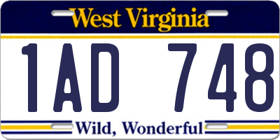 WV license plate 1AD748