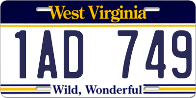 WV license plate 1AD749