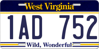 WV license plate 1AD752