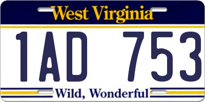 WV license plate 1AD753