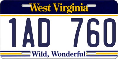 WV license plate 1AD760