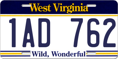 WV license plate 1AD762