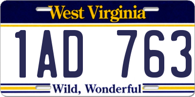 WV license plate 1AD763