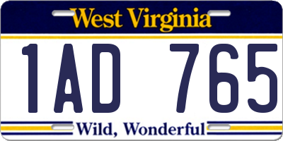 WV license plate 1AD765