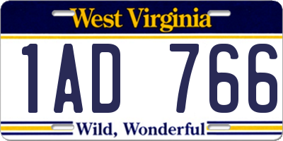 WV license plate 1AD766