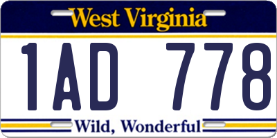 WV license plate 1AD778