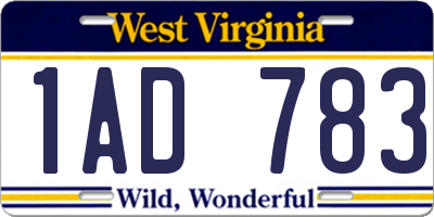 WV license plate 1AD783