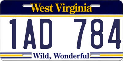 WV license plate 1AD784